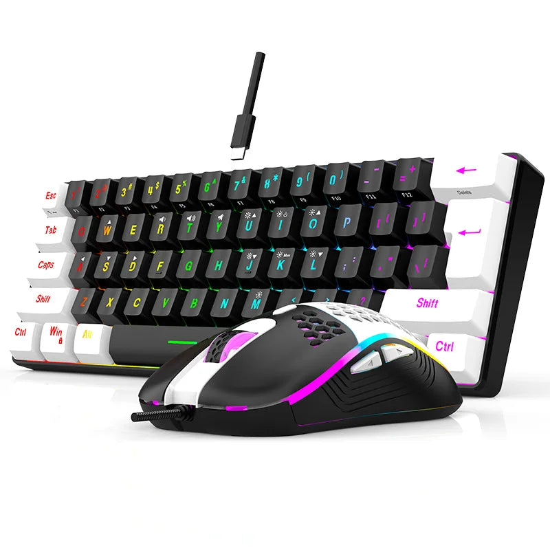 Keyboard and mouse sets 60% RGB gaming with keyboards mouse combo pc kit gamer backlit mini 61 keys computer wired set key board