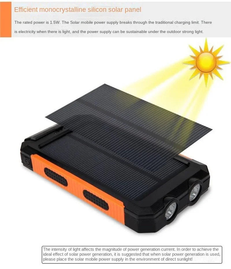 Real Capacity 200000mAh  Large Capacity Solar Power Bank New Portable With Lanyard Compass External Battery Outdoor Camping