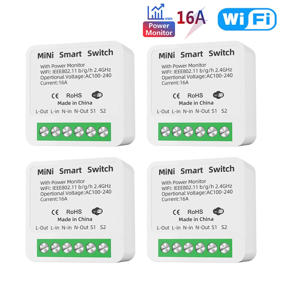 16A Tuya WiFi Smart Switch 2-way Control with Energy Monitor Switch Mini Smart Breaker Smart Life Control  Alexa Via Google Home