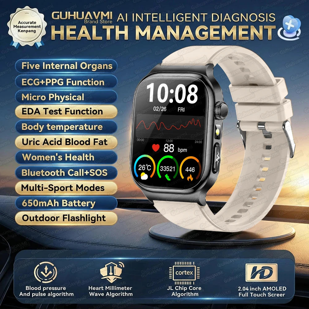 Upgraded Micro Physical Examination Smart Watches For Man Uric Acid Body Fat Five Organ Health Watches Bluetooth Call SmartWatch