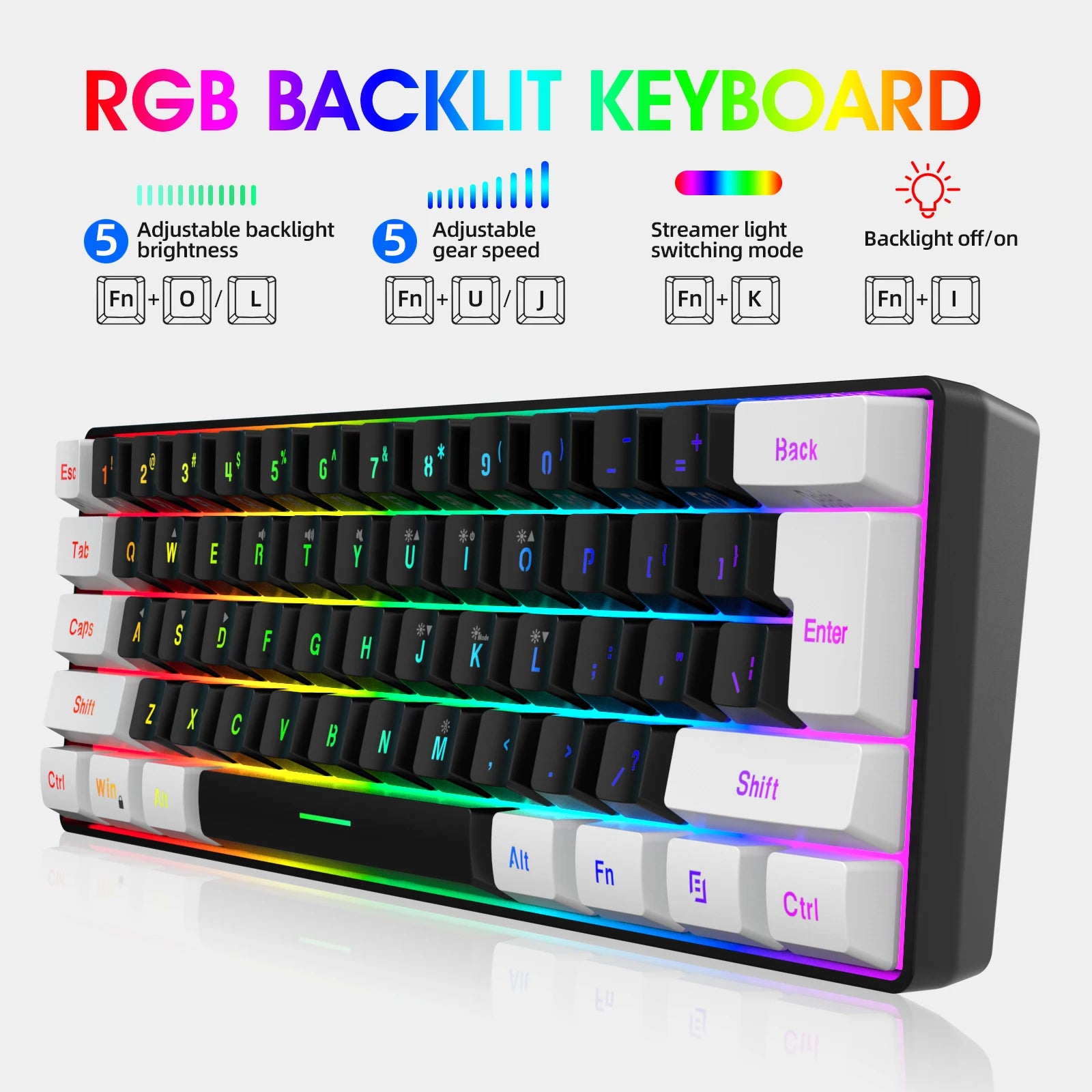 New 61keys Wired White Black Keyboard RGB Gaming Mouse Office Kit Backlight Keyboard and Mouse Combos for PUBG Gamer