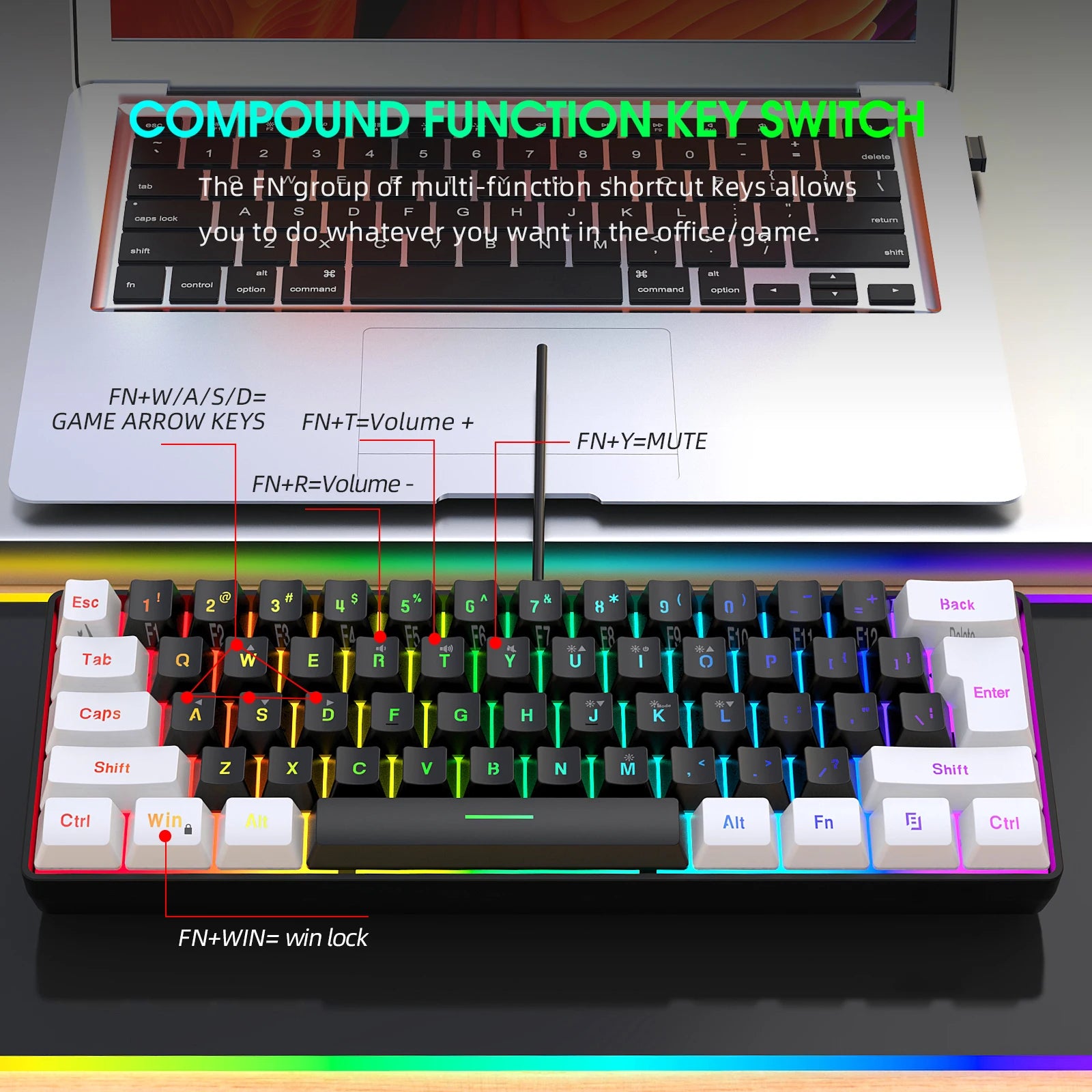 New 61keys Wired White Black Keyboard RGB Gaming Mouse Office Kit Backlight Keyboard and Mouse Combos for PUBG Gamer