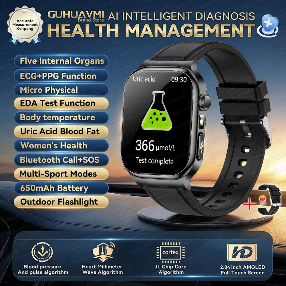 2025 New Smart Watches For man Health ECG+HRV Blood Oxygen Uric Acid Fitness Sport Tracker Watch body fat Sleep Call Smartwatch