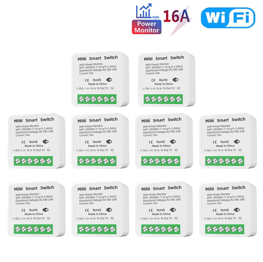 16A Tuya WiFi Smart Switch 2-way Control with Energy Monitor Switch Mini Smart Breaker Smart Life Control  Alexa Via Google Home