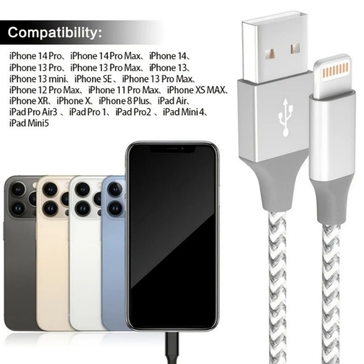 [MFi Certified]10FT USB-A to Lightning Fast Charging Cable Nylon Charger Cord For iPhone 14 13 12/pro/Max XR 8 7 6 SE iPadmini