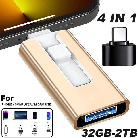 4 In1 OTG Micro USB 3.0  Flash Drive  Dual purpose Android TYPE-C Pen Drive Mobile Micro USB Memory Stick Drive Free For iPhone