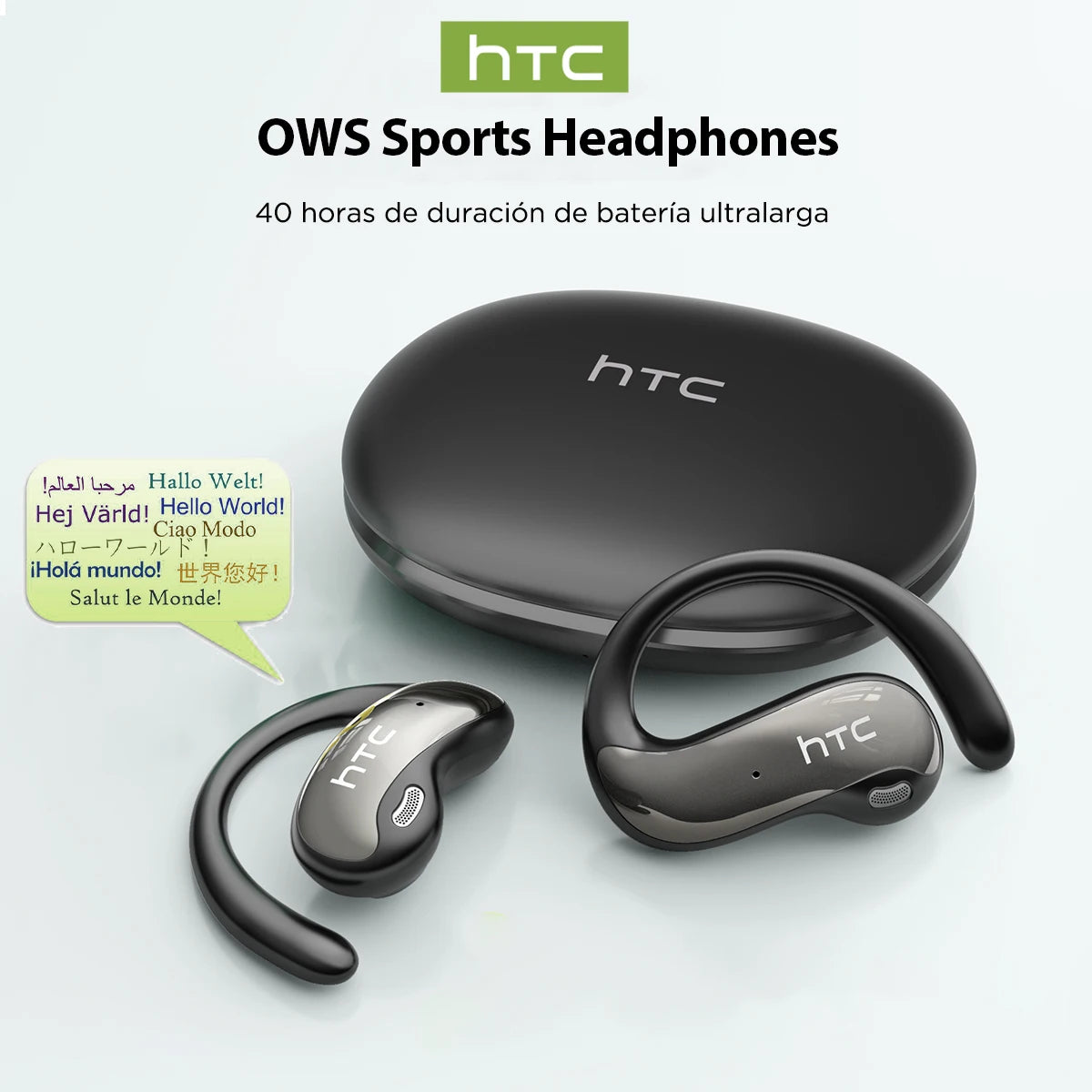HTC NE19 Bluetooth Earphones AI OWS Sports Wireless Headphones with Mic Powerful Bass AI Translator Earbuds Waterproof Long Life