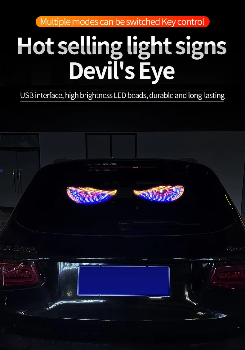 USB Dynamic Devil Eyes Light Car Windshield Dynamic LED Matrix Panel Screen Light for Car Truck Window Decor Lighting 11 Modes