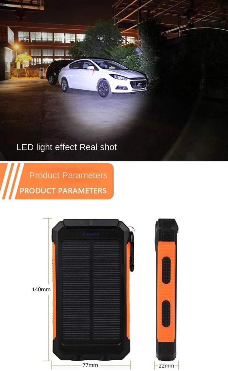 Real Capacity 200000mAh  Large Capacity Solar Power Bank New Portable With Lanyard Compass External Battery Outdoor Camping