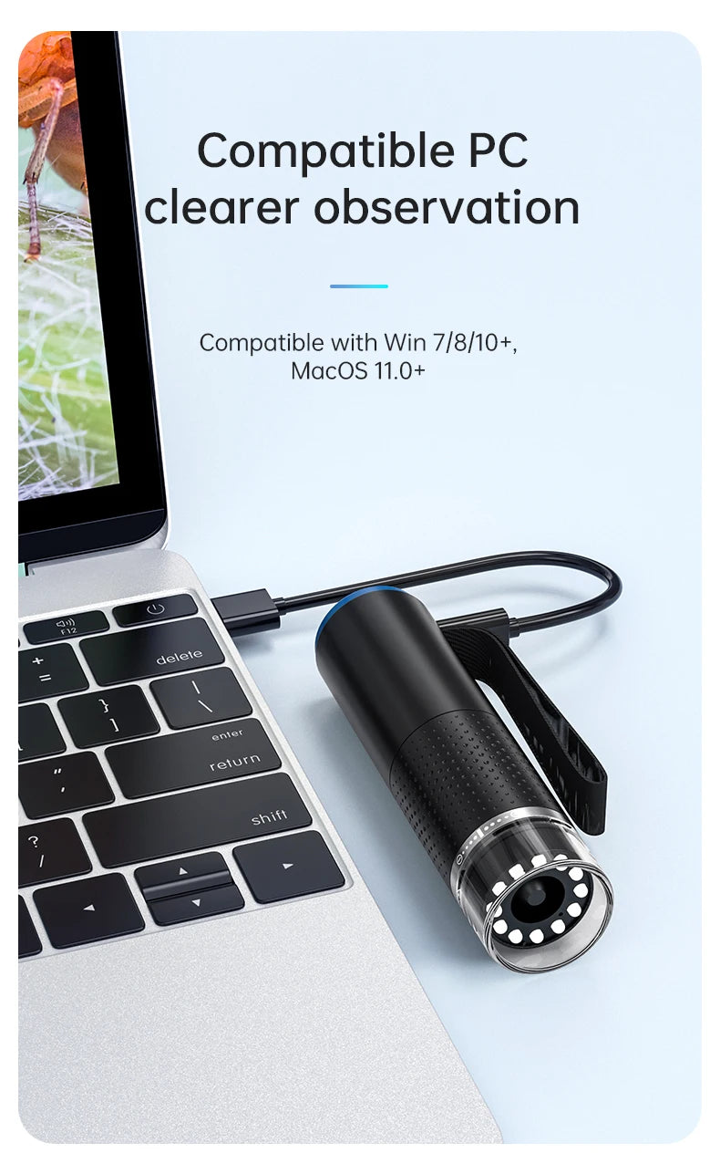 50X-1000X WiFi Digital Electronic Microscope Portable 200W Pixel Typc-C Charging LED Adjustable For Android IOS PC Magnifier