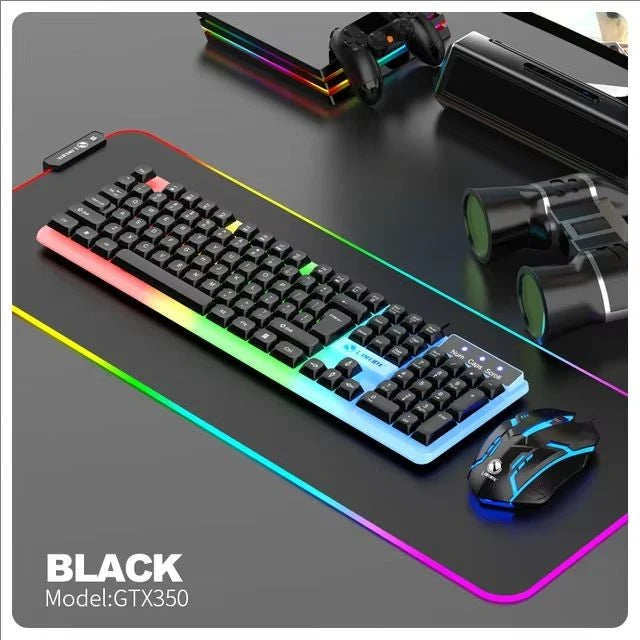 GTX350 Gaming Keyboard Mouse Combos Computer Laptop Backlight Gamer Kit LED Wired Usb Keyboard GTX350 Set-Black