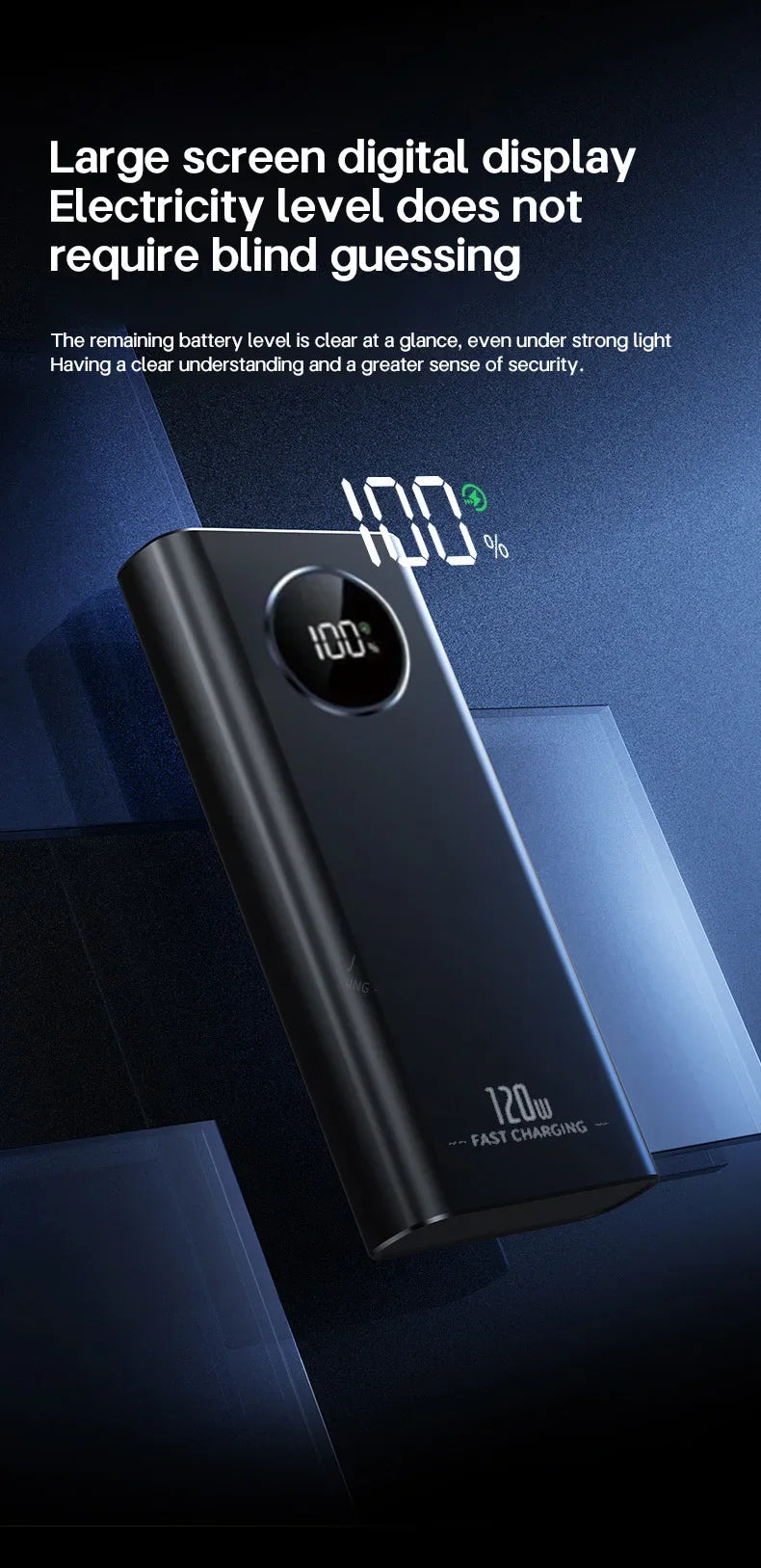 VIVO 50000mAh Power Bank High Capacity 120W Fast Charging Power Bank Portable External Battery Charger With LED Digital Display