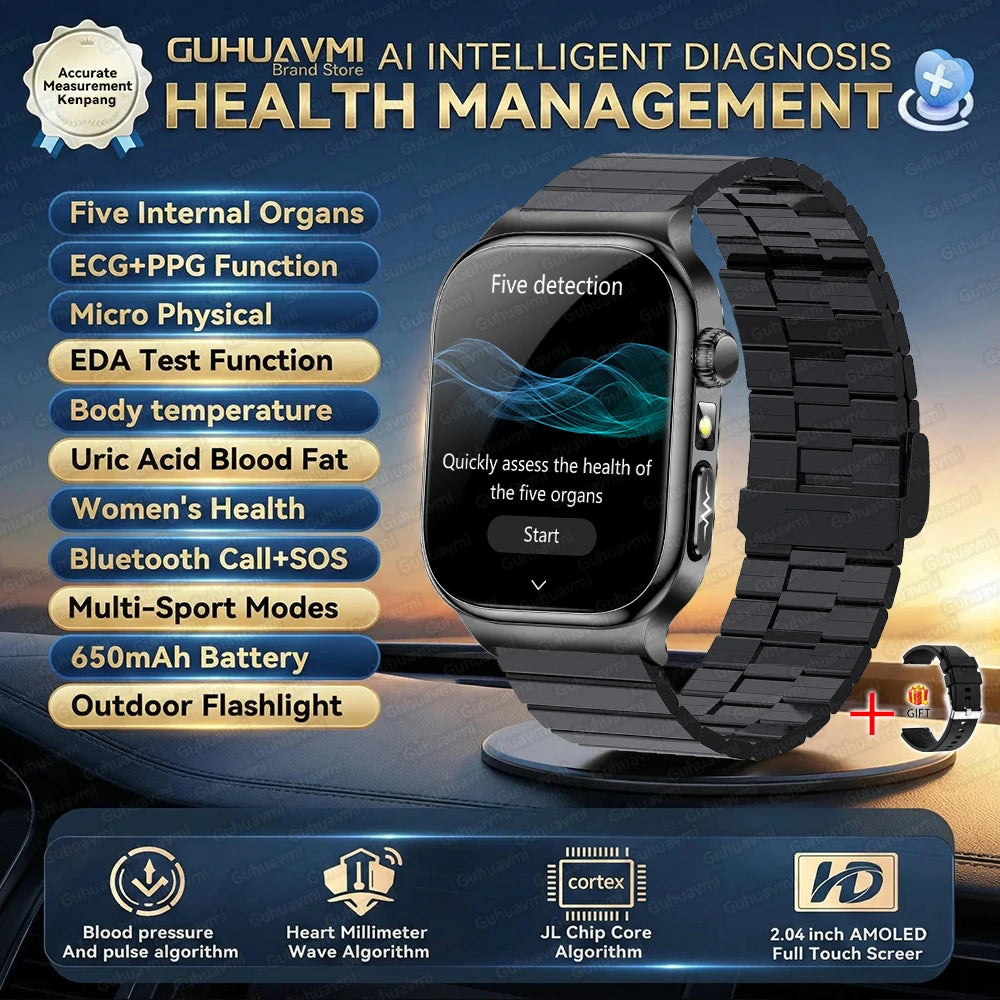 2025 New Smart Watches For man Health ECG+HRV Blood Oxygen Uric Acid Fitness Sport Tracker Watch body fat Sleep Call Smartwatch