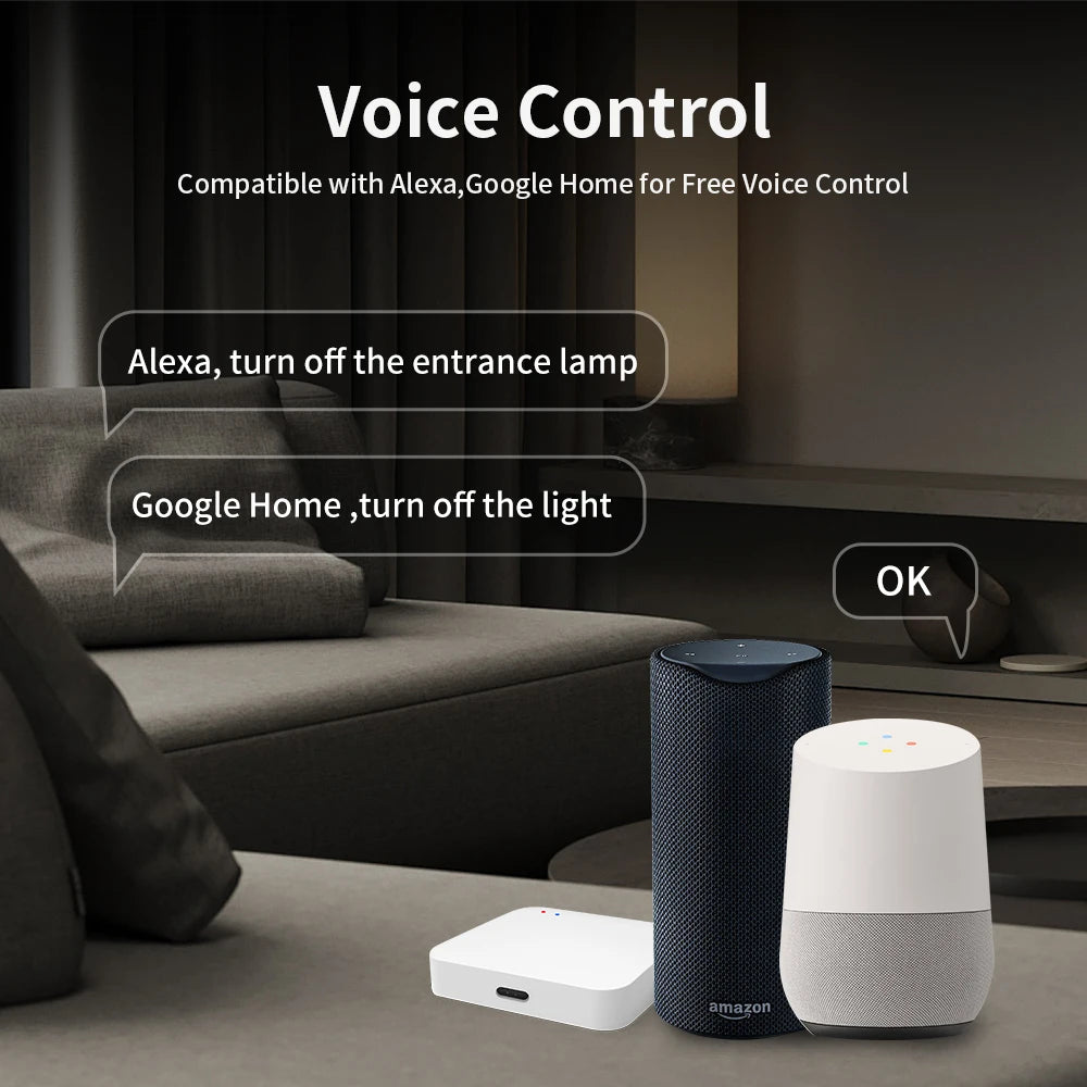 TNCE Tuya US Switch wifi zigbee, 1/2/3/4 gang, No-Neutral/Wire LED light control Wall Button, smart voice with Alexa Google Home
