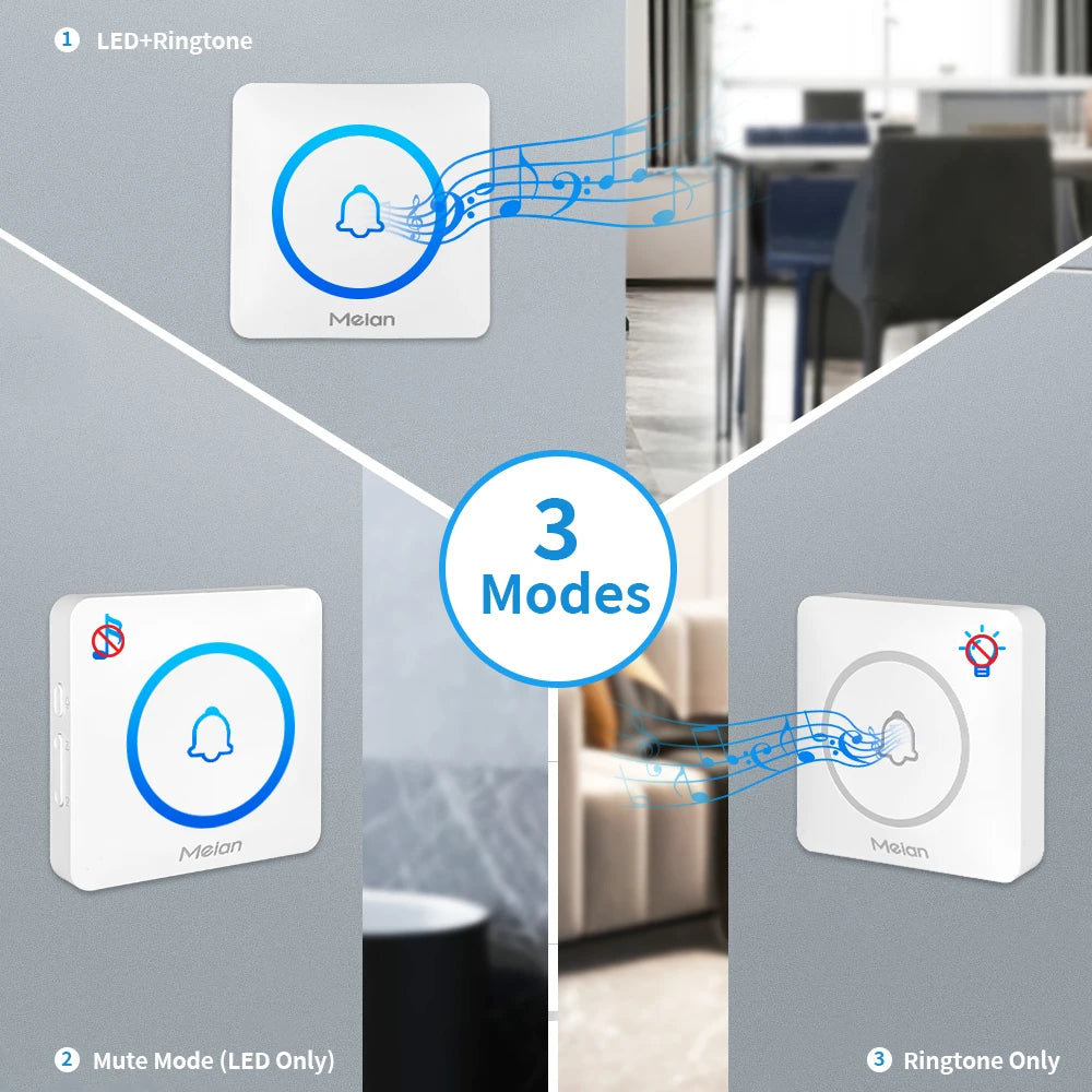 Meian-Smart Home Doorbell, Wireless Outdoor Doorbell, IP65 Waterproof Door Bell, 60 Songs, Smart Security Alarm, Door Bell Chime