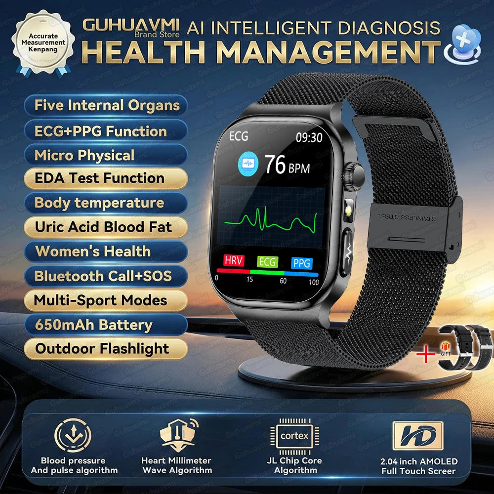 2025 New Smart Watches For man Health ECG+HRV Blood Oxygen Uric Acid Fitness Sport Tracker Watch body fat Sleep Call Smartwatch