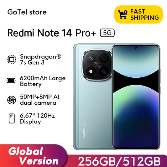 Xiaomi Redmi Note 14 Pro+ 5G 6.7" AMOLED 200MP Camera 120Hz Snapdragon 7s Gen 3 Global Version