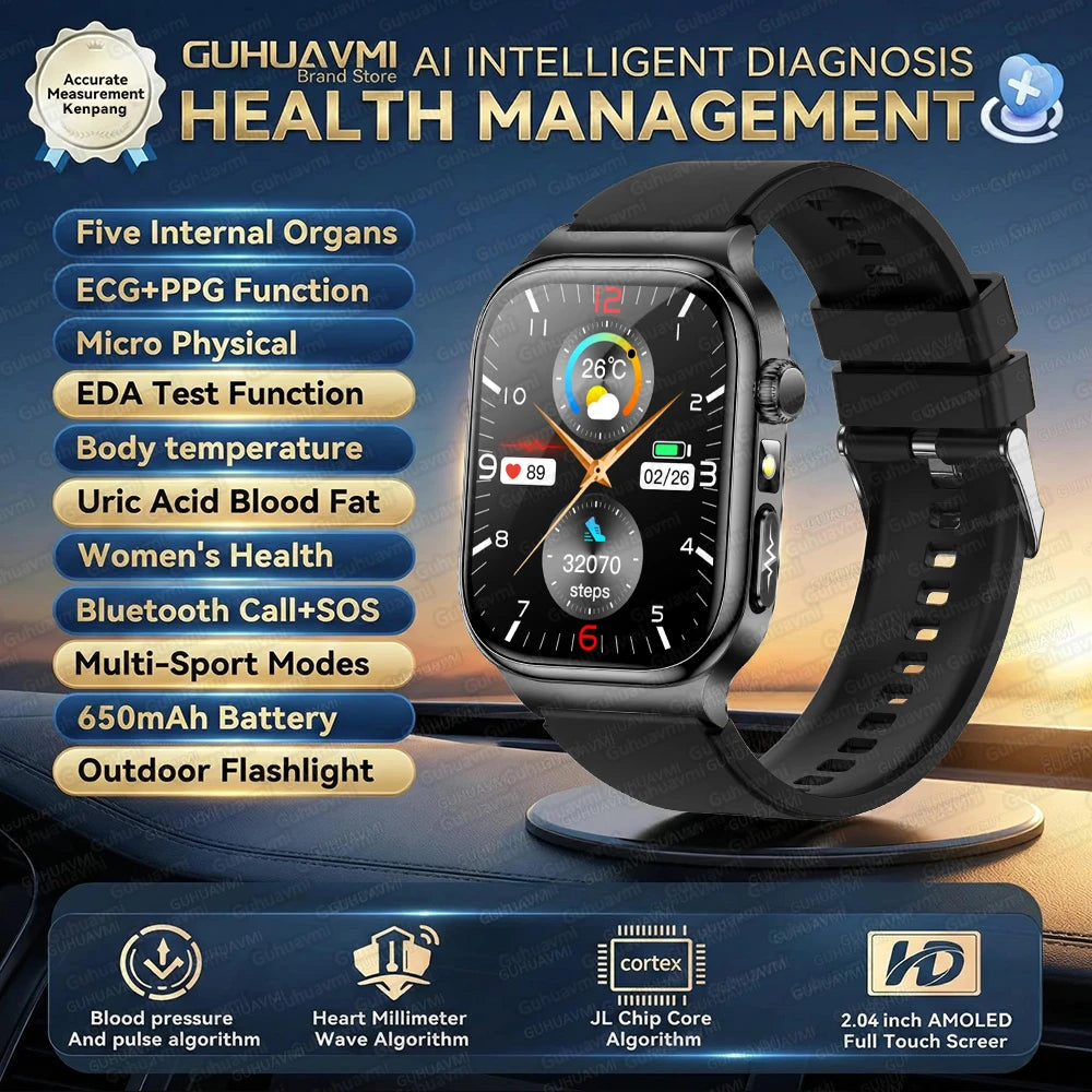 Upgraded Micro Physical Examination Smart Watches For Man Uric Acid Body Fat Five Organ Health Watches Bluetooth Call SmartWatch
