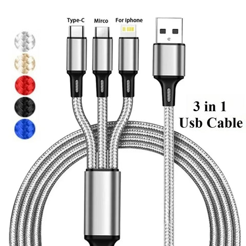 3 in 1 USB Fast Charging Cable Type C Micro IOS Multi Charger Cable for IPhone Xiaomi Redmi Oppo Samsung Braided Cord Usb 3 En 1