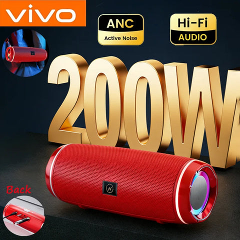 VIVO 200W Portable Bluetooth Speaker IPX7 Outdoor Waterproof HIFI Pillar Speaker Subwoofer Stereo Speaker FM Radio TF Boom Box