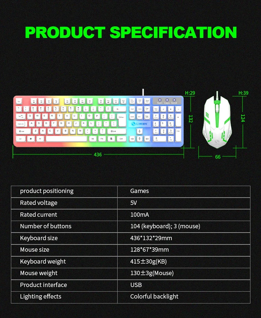 GTX350 Gaming Keyboard Mouse Combos Computer Laptop Backlight Gamer Kit LED Wired Usb Keyboard GTX350 Set-Black