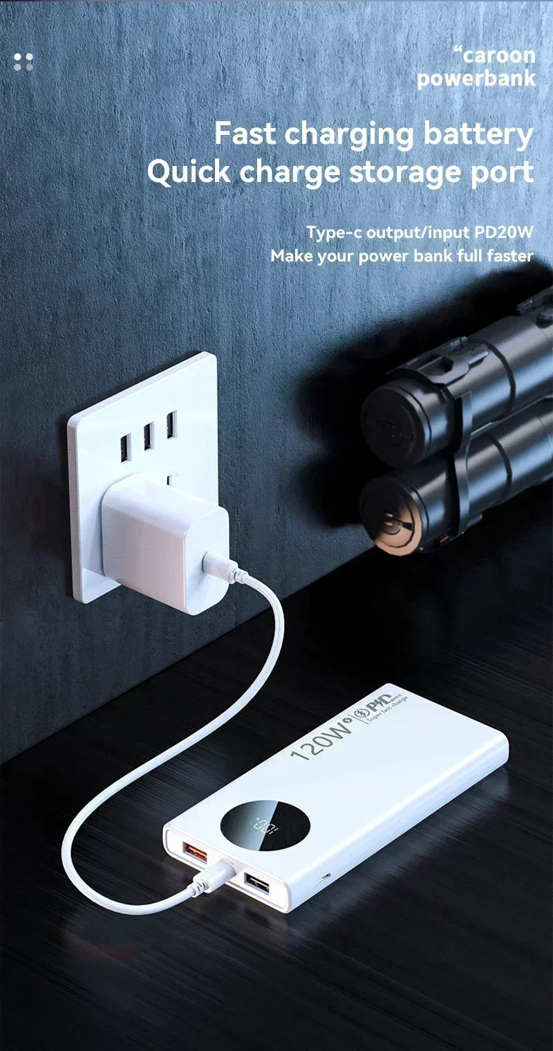 Lenovo 120W 500000mAh High Capacity Power Bank Fast Charging Powerbank Digital Display Portable Battery Charger For iPhone VIVO