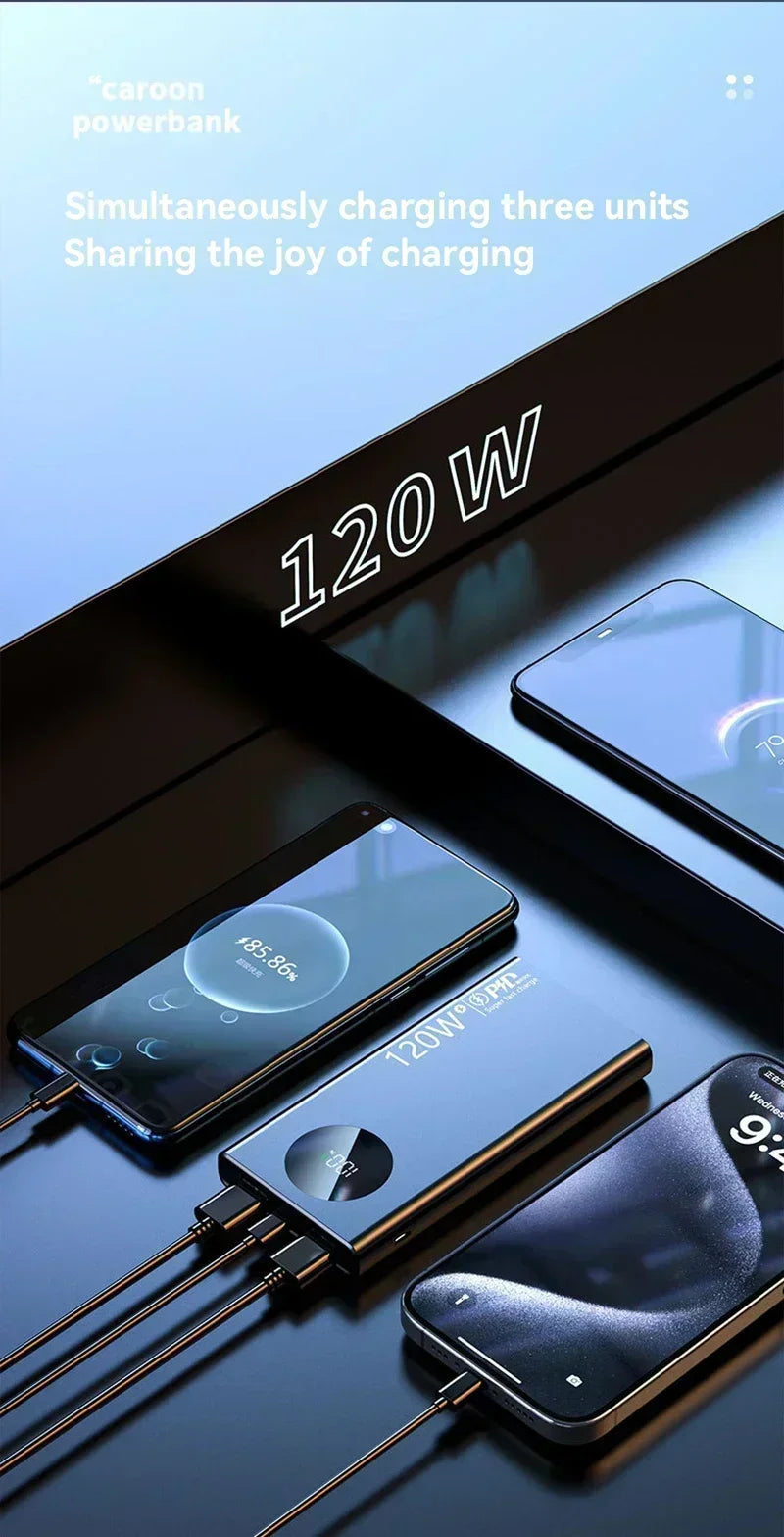 Lenovo 120W 500000mAh High Capacity Power Bank Fast Charging Powerbank Digital Display Portable Battery Charger For iPhone VIVO