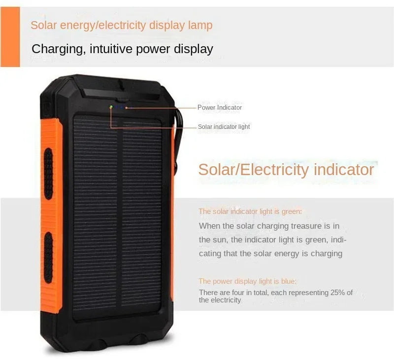 Real Capacity 200000mAh  Large Capacity Solar Power Bank New Portable With Lanyard Compass External Battery Outdoor Camping