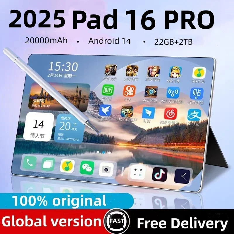 New Tablet Pad 16 Pro 11 inch Android 22GB+2TB Tablets 20000mah Battery Global Version 4G 5G Dual SIM WIFI Tab Kids Tablet PC