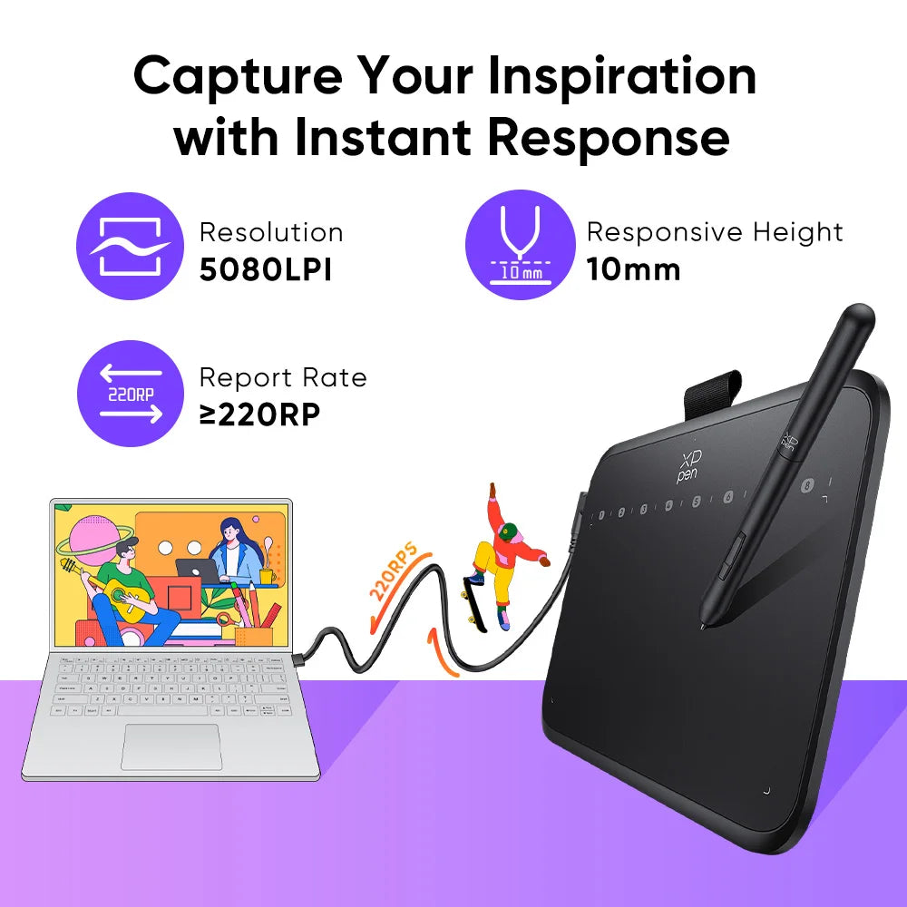XPPen Deco 640 Graphics Tablet 16K Pressure Levels 16x9cm Drawing Area with 8 Keys 60 Tilt for OSU Game Android Windows Mac