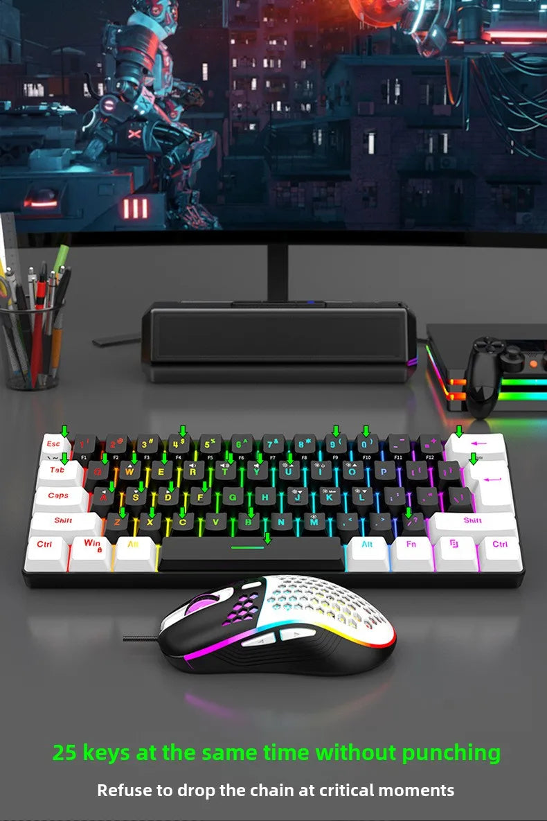 Keyboard and mouse sets 60% RGB gaming with keyboards mouse combo pc kit gamer backlit mini 61 keys computer wired set key board