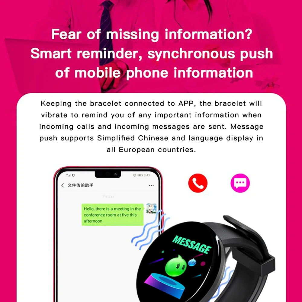 New Smart Watch Men Women Smart Bracelet LED D18 Smartwatch Waterproof Smart Touch Screen Bracelet reloj Inteligente 2022 hombre