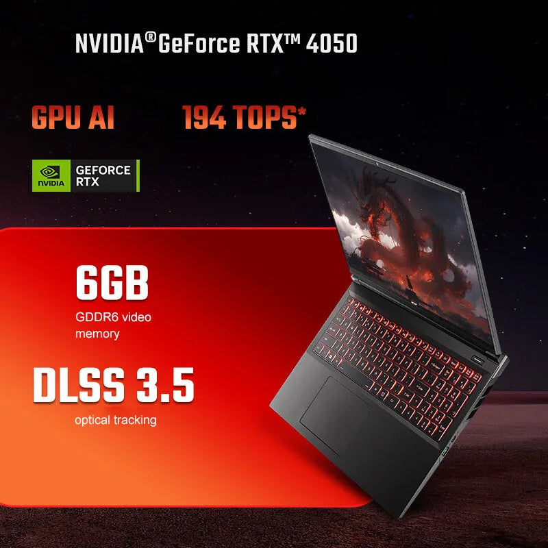 2024 Acer Nitro Dragon Gaming Laptop 16 Inch 2.5K 165Hz IPS Screen Netbook Ryzen R7-8745H 32GB 1TB RTX4060 Gaming Notebook PC