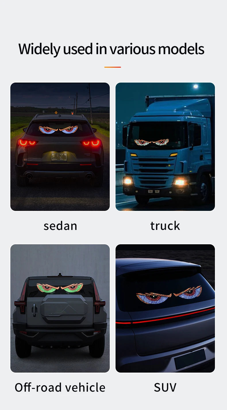 USB Dynamic Devil Eyes Light Car Windshield Dynamic LED Matrix Panel Screen Light for Car Truck Window Decor Lighting 11 Modes