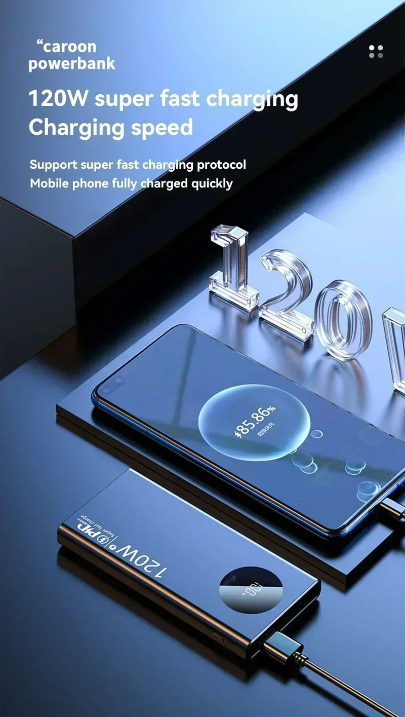Lenovo 120W 500000mAh High Capacity Power Bank Fast Charging Powerbank Digital Display Portable Battery Charger For iPhone VIVO